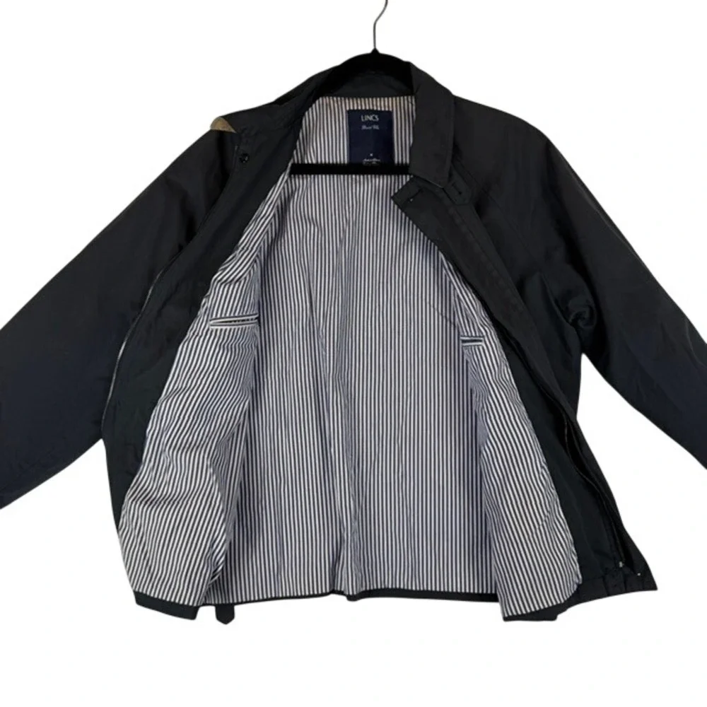 LINCS David Chu Mens Black Harrington Jacket Striped Lining Size M Full Zip
